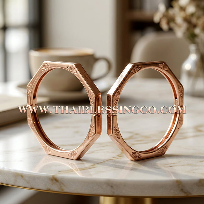 ✨🕉️ Sacred Pink Gold-Plated Bronze "Phra Rahu" Destiny-Shifting Bracelet: Phra Achan Lek, Wat Tham Khao Noi (2016 Edition) – The Elegant Guardian of Fortune, Compassion, and Absolute Protection