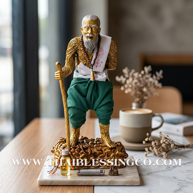 👑 Sacred "Pu Thuat Thong" (Grandfather Wealth Spirit) – Honey-Gold Altar Edition with Green Sarong: Phra-achan Ronsiri, Wat Phu Khao Thong – The Divine Engine for Sovereign Prosperity, Majestic Influence, and Unstoppable Life Elevation!