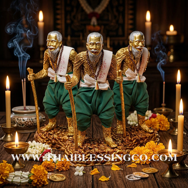 👑 Sacred "Pu Thuat Thong" (Grandfather Wealth Spirit) – Honey-Gold Altar Edition with Green Sarong: Phra-achan Ronsiri, Wat Phu Khao Thong – The Divine Engine for Sovereign Prosperity, Majestic Influence, and Unstoppable Life Elevation!