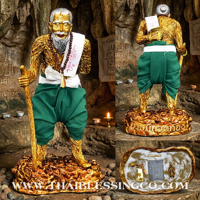 👑 Sacred "Pu Thuat Thong" (Grandfather Wealth Spirit) – Honey-Gold Altar Edition with Green Sarong: Phra-achan Ronsiri, Wat Phu Khao Thong – The Divine Engine for Sovereign Prosperity, Majestic Influence, and Unstoppable Life Elevation!