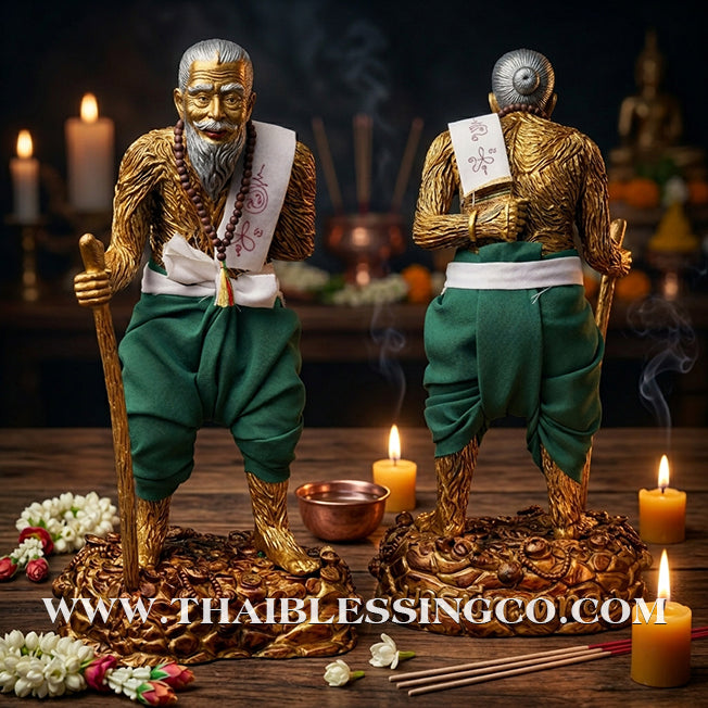 👑 Sacred "Pu Thuat Thong" (Grandfather Wealth Spirit) – Honey-Gold Altar Edition with Green Sarong: Phra-achan Ronsiri, Wat Phu Khao Thong – The Divine Engine for Sovereign Prosperity, Majestic Influence, and Unstoppable Life Elevation!