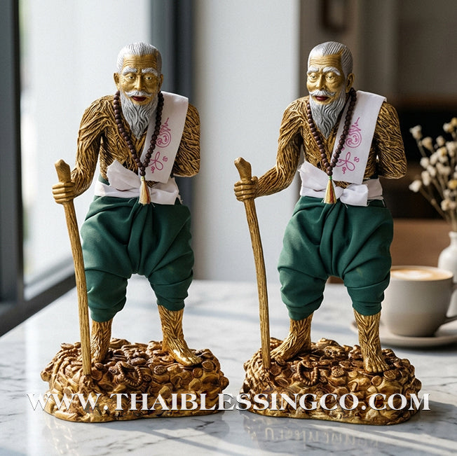 👑 Sacred "Pu Thuat Thong" (Grandfather Wealth Spirit) – Honey-Gold Altar Edition with Green Sarong: Phra-achan Ronsiri, Wat Phu Khao Thong – The Divine Engine for Sovereign Prosperity, Majestic Influence, and Unstoppable Life Elevation!