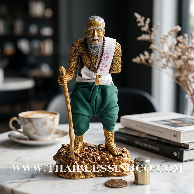 👑 Sacred "Pu Thuat Thong" (Grandfather Wealth Spirit) – Honey-Gold Altar Edition with Green Sarong: Phra-achan Ronsiri, Wat Phu Khao Thong – The Divine Engine for Sovereign Prosperity, Majestic Influence, and Unstoppable Life Elevation!