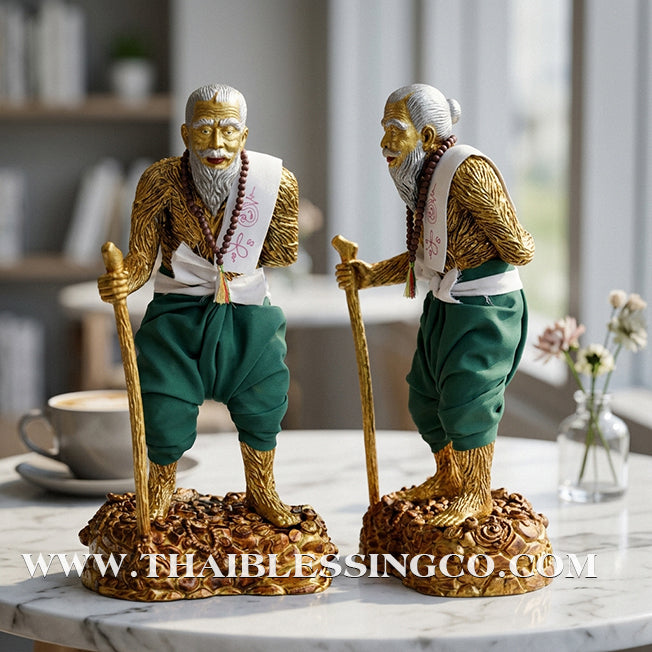 👑 Sacred "Pu Thuat Thong" (Grandfather Wealth Spirit) – Honey-Gold Altar Edition with Green Sarong: Phra-achan Ronsiri, Wat Phu Khao Thong – The Divine Engine for Sovereign Prosperity, Majestic Influence, and Unstoppable Life Elevation!