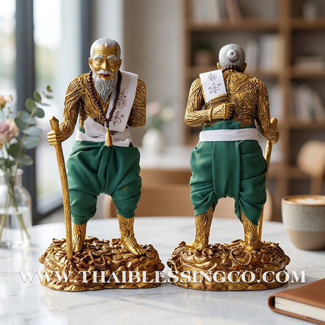 👑 Sacred "Pu Thuat Thong" (Grandfather Wealth Spirit) – Honey-Gold Altar Edition with Green Sarong: Phra-achan Ronsiri, Wat Phu Khao Thong – The Divine Engine for Sovereign Prosperity, Majestic Influence, and Unstoppable Life Elevation!