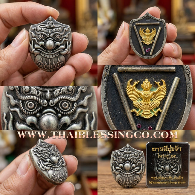 🌑 Sacred "Rahu Kam Duang" (Fate-Supporting Rahu) – Satin Silver Plated Samrit Edition: Luang Pu Nen Kaeo, Wat Ban Kaset Thung Setthi (2012) – The Ultimate Engine for Supporting Destiny, Financial Elevation, and Sovereign Protection!