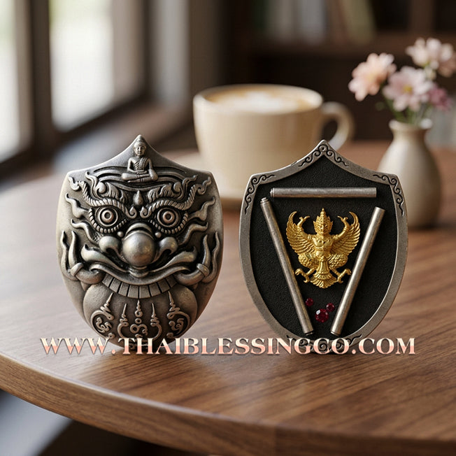 🌑 Sacred "Rahu Kam Duang" (Fate-Supporting Rahu) – Satin Silver Plated Samrit Edition: Luang Pu Nen Kaeo, Wat Ban Kaset Thung Setthi (2012) – The Ultimate Engine for Supporting Destiny, Financial Elevation, and Sovereign Protection!