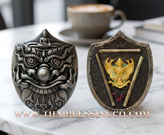 🌑 Sacred "Rahu Kam Duang" (Fate-Supporting Rahu) – Satin Silver Plated Samrit Edition: Luang Pu Nen Kaeo, Wat Ban Kaset Thung Setthi (2012) – The Ultimate Engine for Supporting Destiny, Financial Elevation, and Sovereign Protection!