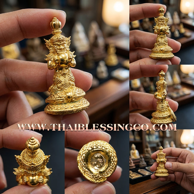🌑 Sacred "Rahu Sap Setthi" (The Billionaire's Treasure Rahu) – Gold-Plated Samrit Edition: Luang Phor Sein, Wat Kao Luang At (2021) – The Ultimate Engine for Financial Dominance, Magnetic Charisma, and Sovereign Fortune!