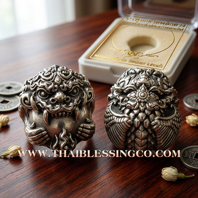 🌑 Sacred "Rahu Yok Chi-wit Phlik Duang" (Life-Elevating & Fate-Flipping Rahu) – White Gold (Thong Khao) Edition: Luang Pu Leng, Wat Nong Kae Samakkhi Tham (2019) – The Ultimate Engine for Destiny Reversal, Professional Dominance, and Absolute Fortune!