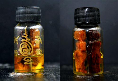 ✨ Sacred Rak-Yom Spirit Twins - Hand-Carved "Tae Phrai" Wood Amulet in Mystical Occult Oil for Extreme Wealth, House Protection, and Business Luck (Consecrated by Luang Phor Dam, Khon Kaen)