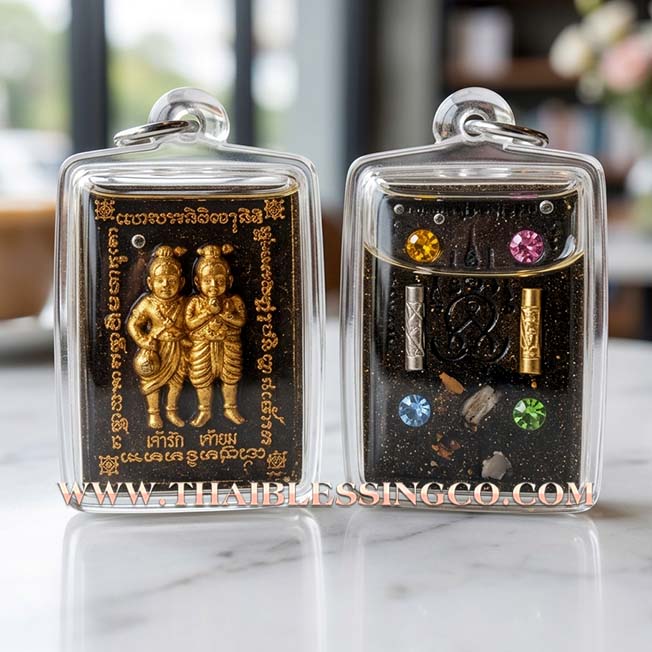 👬 Sacred "Rakyom Thep Rit" (The Celestial Power Twins) – Gold-Painted 7 Cemeteries Earth Edition: The Ultimate Spiritual Duo for Overflowing Wealth, Hypnotic Attraction, and Business Victory!