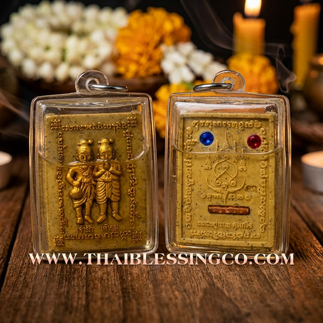 👬 Sacred "Rakyom Thep Rit" (The Celestial Power Twins) – Gold-Painted Sacred Pollen Edition: Luang Pu Nen Kaeo, Wat Ban Kaset Thung Setthi (2011) – The Ultimate Spiritual Assistants for Rapid Wealth, Hypnotic Attraction, and Business Fluidity!