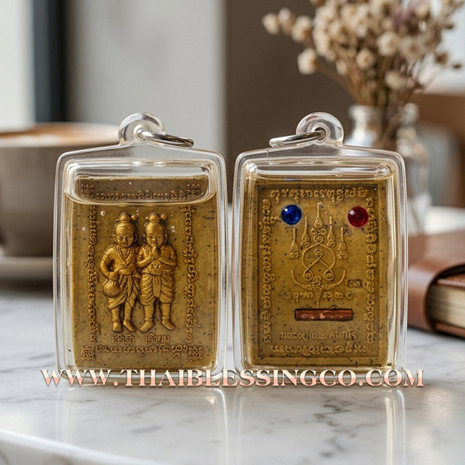 👬 Sacred "Rakyom Thep Rit" (The Celestial Power Twins) – Gold-Painted Sacred Pollen Edition: Luang Pu Nen Kaeo, Wat Ban Kaset Thung Setthi (2011) – The Ultimate Spiritual Assistants for Rapid Wealth, Hypnotic Attraction, and Business Fluidity!
