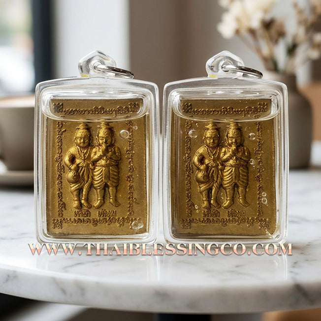 👬 Sacred "Rakyom Thep Rit" (The Celestial Power Twins) – Gold-Painted Sacred Pollen Edition: Luang Pu Nen Kaeo, Wat Ban Kaset Thung Setthi (2011) – The Ultimate Spiritual Assistants for Rapid Wealth, Hypnotic Attraction, and Business Fluidity!