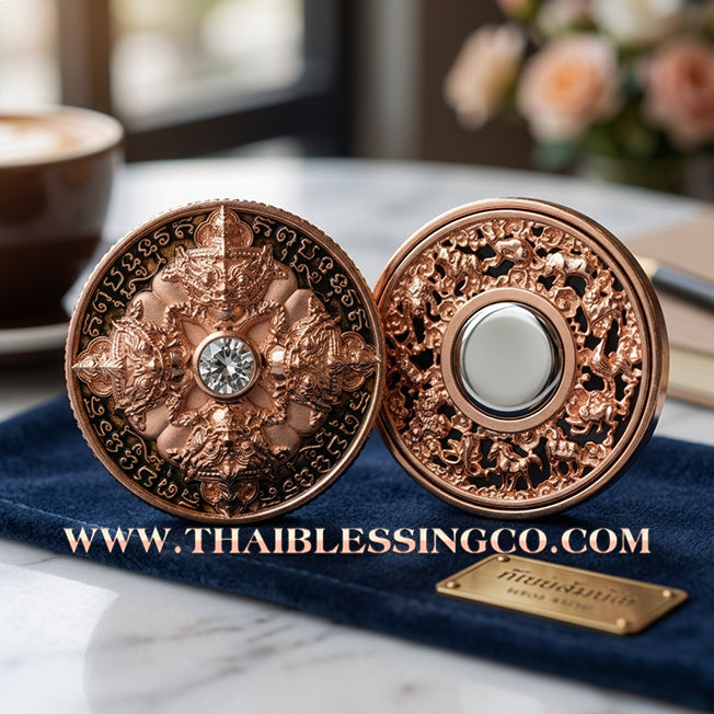 🌑 Sacred "Rian Rahu Phi Chai Sombat" (The Victorious Rahu of Treasures) – Pink Gold-Plated (Nak) & Enamel Samrit EditionThe Ultimate Celestial Shield for Financial Command, Destiny Realignment, and Unshakeable Authority!