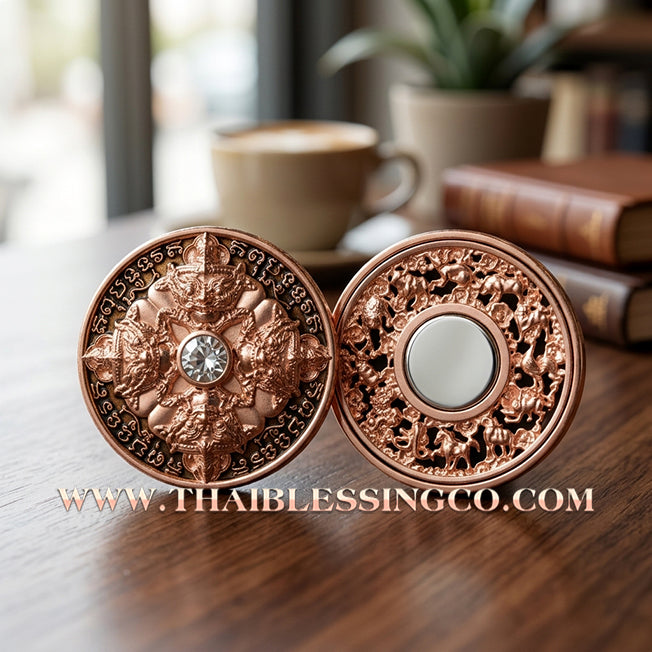 🌑 Sacred "Rian Rahu Phi Chai Sombat" (The Victorious Rahu of Treasures) – Pink Gold-Plated (Nak) & Enamel Samrit EditionThe Ultimate Celestial Shield for Financial Command, Destiny Realignment, and Unshakeable Authority!