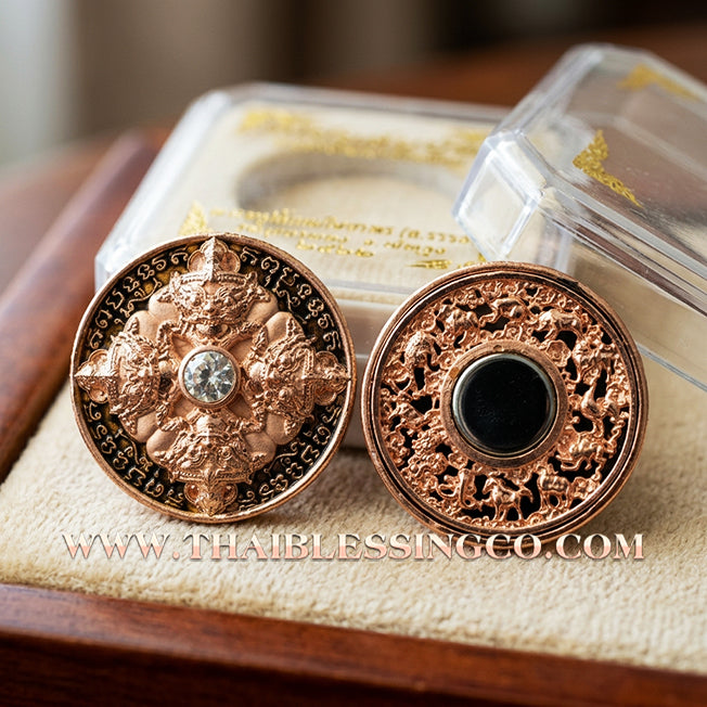 🌑 Sacred "Rian Rahu Phi Chai Sombat" (The Victorious Rahu of Treasures) – Pink Gold-Plated (Nak) & Enamel Samrit EditionThe Ultimate Celestial Shield for Financial Command, Destiny Realignment, and Unshakeable Authority!