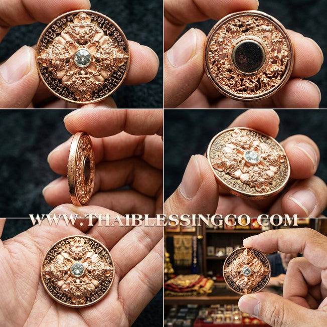 🌑 Sacred "Rian Rahu Phi Chai Sombat" (The Victorious Rahu of Treasures) – Pink Gold-Plated (Nak) & Enamel Samrit EditionThe Ultimate Celestial Shield for Financial Command, Destiny Realignment, and Unshakeable Authority!