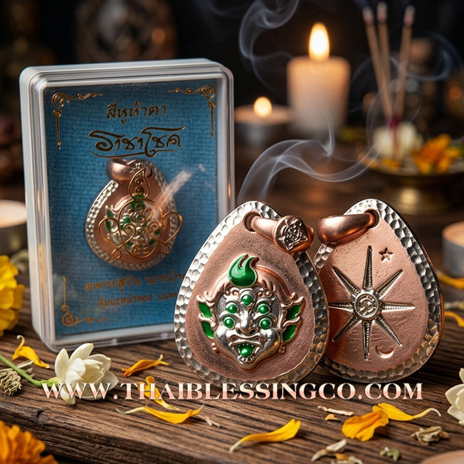 🔥 Sacred "Si Hu Ha Ta" (4 Ears & 5 Eyes) – Pink Gold-Plated & Enamel Samrit Edition: Arjan Subin Na Na Thong (2021) – The Legendary "Charcoal-to-Gold" Catalyst for Sudden Wealth, Business Windfalls, and Unstoppable Financial Success!