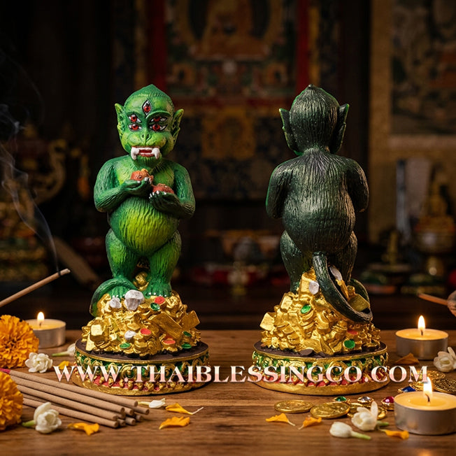 ✨🔥 Sacred "Si Hu Ha Ta" (The Deity of Miraculous Fortune) – Painted Mineral Ore Edition: Kruba Nuea Rit, Wat Tha Nak (2018) – The Grand Engine for Extreme Wealth, Sovereign Authority, and Unstoppable Prosperity!