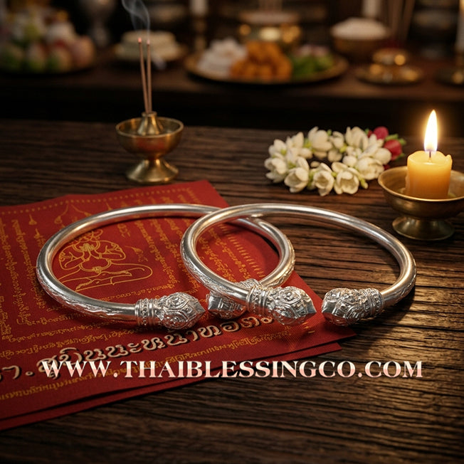 ✨🕉️ Sacred Silver-Plated Bronze "Billionaire Lotus" Bracelet: Master Achan Subin Na Na Thong (2016 Exclusive Edition) – The Ultimate Talisman for Spiritual Purity, Miraculous Fortune, and Flourishing Success