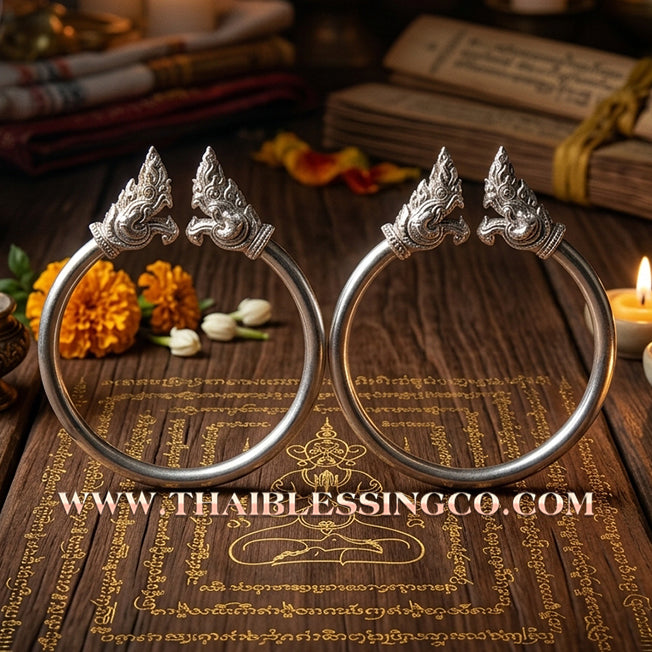 ✨🕉️ Sacred Silver-Plated Bronze "Naga Millionaire" Bracelet: Master Achan Subin Na Na Thong (2016 Exclusive Edition) – The Ultimate Guardian Talisman for Billionaire Wealth, Hidden Treasures, and Divine Prosperity
