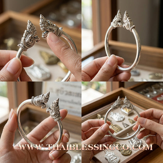 ✨🕉️ Sacred Silver-Plated Bronze "Naga Millionaire" Bracelet: Master Achan Subin Na Na Thong (2016 Exclusive Edition) – The Ultimate Guardian Talisman for Billionaire Wealth, Hidden Treasures, and Divine Prosperity