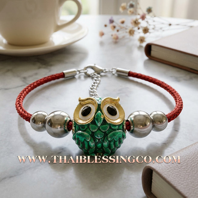 ✨🕉️ Sacred Silver-Plated Bronze "Phaya Nok Thue Thue" (Great Owl of Fortune) – Green Enamel Edition: Kruba Tao, Wat Ubosot Ban Lao (2020) – The Ultimate Lanna Talisman for Elite Business Success, Precision Luck, and Financial Growth