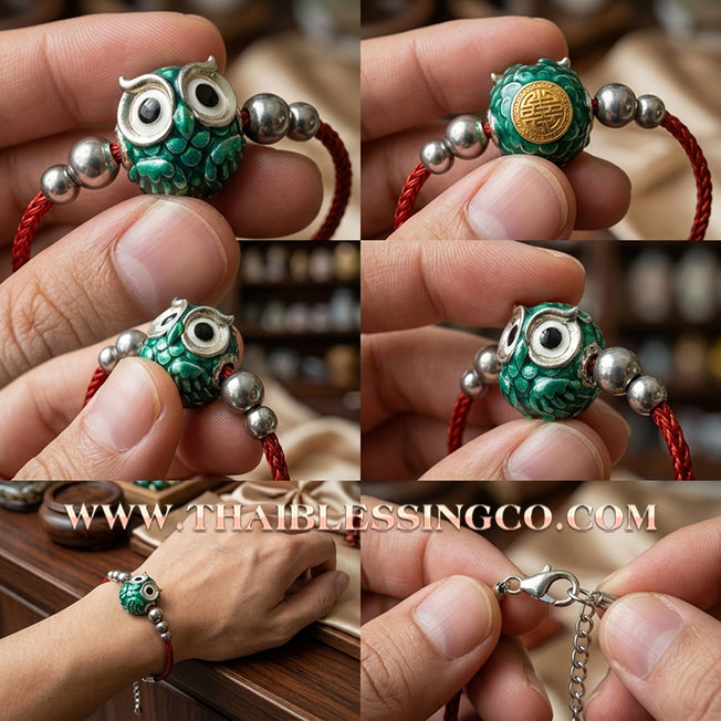 ✨🕉️ Sacred Silver-Plated Bronze "Phaya Nok Thue Thue" (Great Owl of Fortune) – Green Enamel Edition: Kruba Tao, Wat Ubosot Ban Lao (2020) – The Ultimate Lanna Talisman for Elite Business Success, Precision Luck, and Financial Growth
