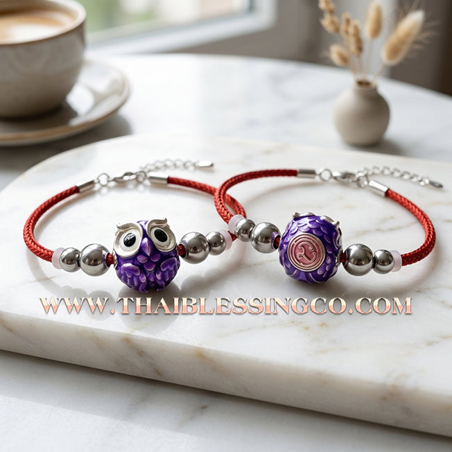 ✨🕉️ Sacred Silver-Plated Bronze "Phaya Nok Thue Thue" (Great Owl of Fortune) – Royal Purple Enamel Edition: Kruba Tao, Wat Ubosot Ban Lao (2020) – The Ultimate Lanna Talisman for Elite Business Success, Precision Luck, and Royal Charisma