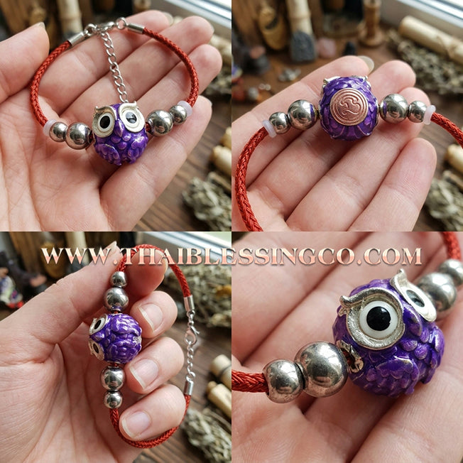 ✨🕉️ Sacred Silver-Plated Bronze "Phaya Nok Thue Thue" (Great Owl of Fortune) – Royal Purple Enamel Edition: Kruba Tao, Wat Ubosot Ban Lao (2020) – The Ultimate Lanna Talisman for Elite Business Success, Precision Luck, and Royal Charisma