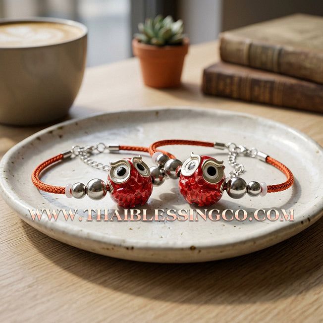 ✨🕉️ Sacred Silver-Plated Bronze "Phaya Nok Thue Thue" (Great Owl of Fortune) – Ruby Red Enamel Edition: Kruba Tao, Wat Ubosot Ban Lao (2020) – The Ultimate Lanna Talisman for High-Impact Business Success, Precision Luck, and Power