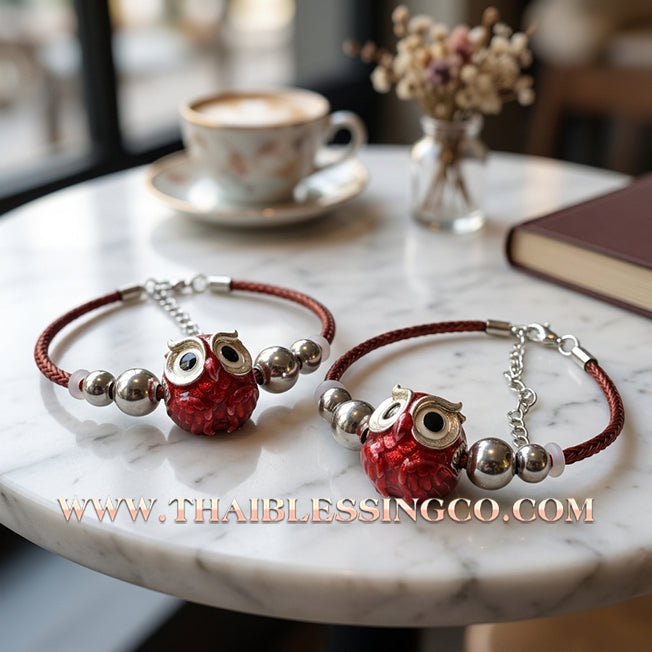 ✨🕉️ Sacred Silver-Plated Bronze "Phaya Nok Thue Thue" (Great Owl of Fortune) – Ruby Red Enamel Edition: Kruba Tao, Wat Ubosot Ban Lao (2020) – The Ultimate Lanna Talisman for High-Impact Business Success, Precision Luck, and Power