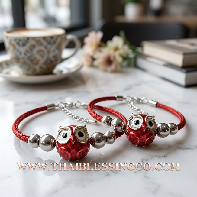 ✨🕉️ Sacred Silver-Plated Bronze "Phaya Nok Thue Thue" (Great Owl of Fortune) – Ruby Red Enamel Edition: Kruba Tao, Wat Ubosot Ban Lao (2020) – The Ultimate Lanna Talisman for High-Impact Business Success, Precision Luck, and Power