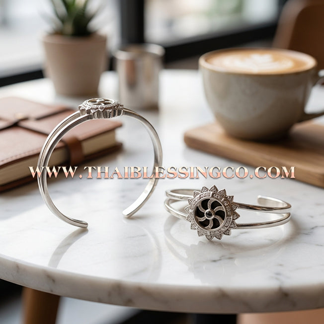 ✨🕉️ Sacred Silver-Plated "Windmill of Fortune" Bracelet: Wat Banphot Suttharam – Consecrated by Luang Phor Chamnan & Luang Phor Phra Maha Surasak – The Divine Kinetic Talisman for Infinite Prosperity and Shifting Destinies
