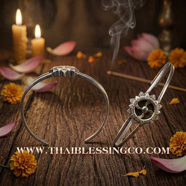 ✨🕉️ Sacred Silver-Plated "Windmill of Fortune" Bracelet: Wat Banphot Suttharam – Consecrated by Luang Phor Chamnan & Luang Phor Phra Maha Surasak – The Divine Kinetic Talisman for Infinite Prosperity and Shifting Destinies