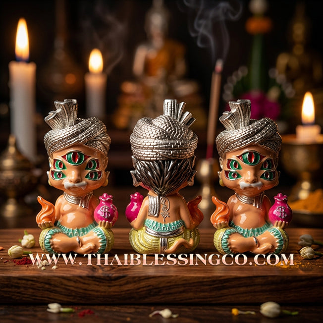 ✨🕉️ Sacred "Silver-Plated & Skin-Tone Enamel" Phraya Si Hu Ha Ta (The 4-Ears 5-Eyes Deity) – Instant Wealth EditionThe High-Frequency Tool for Rapid Financial Breakthroughs, Irresistible Aura, and Absolute Dominance!