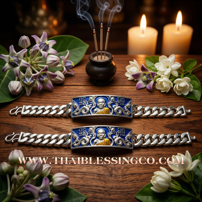 ✨🕉️ Sacred "Silver Plus" Enamel Wealth-Calling Bracelet (Les) – Luang Pu Moon Thitasi-lo: Amata Thera 5 Phaendin Edition (2018) – The Ultimate Talisman for Invincible Luck, Radiant Fortune, and the Unstoppable Blessings of the "5-Reign Immortal Monk"