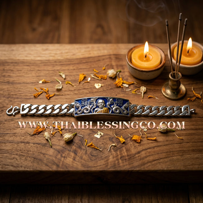 ✨🕉️ Sacred "Silver Plus" Enamel Wealth-Calling Bracelet (Les) – Luang Pu Moon Thitasi-lo: Amata Thera 5 Phaendin Edition (2018) – The Ultimate Talisman for Invincible Luck, Radiant Fortune, and the Unstoppable Blessings of the "5-Reign Immortal Monk"