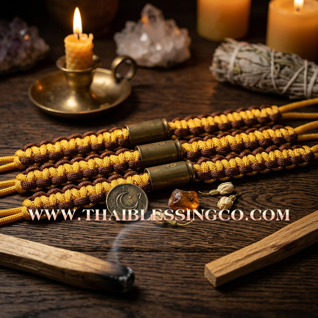 ✨🕉️ Sacred "Takrud Luk Puen" (Bullet Shell) Protection Bracelet: Luang Pu Rit, Wat Chonprathan Ratchadamri (2004 Exclusive Edition) – The Legendary "Kong Grapan" Shield for Absolute Safety, Invincibility, and Commanding Authority