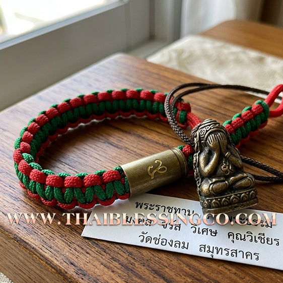 ✨🕉️ Sacred "Takrud Luk Puen" (Bullet Shell) Protection Bracelet: Luang Pu Rit, Wat Chonprathan Ratchadamri (2004 Exclusive Edition) – The Legendary "Kong Grapan" Shield for Absolute Safety, Invincibility, and Commanding Authority