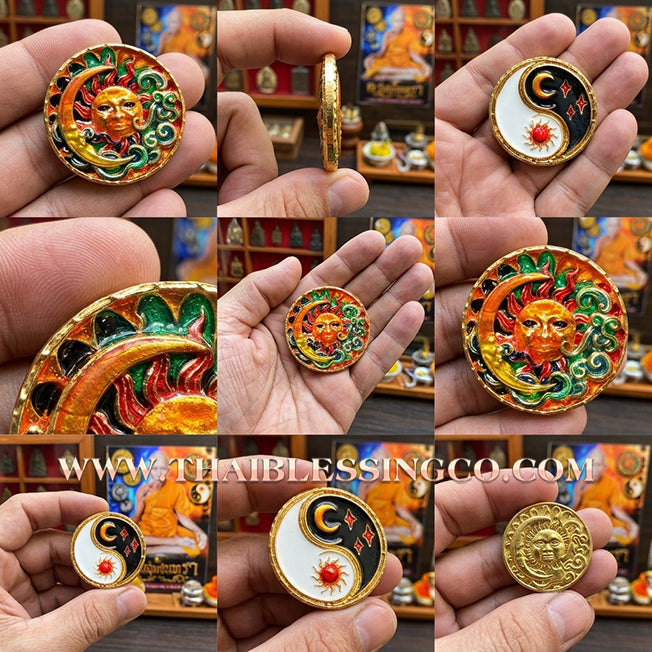 ☀️🌙 Sacred "Tawan Um Chan" (Sun Embracing the Moon) – Gold-Plated Samrit with Vibrant Enamel: Luang Pu Porn, Wat Khlong Men (2021) – The Ultimate Talisman for Universal Harmony, Day-and-Night Wealth, and Irresistible Magnetic Charm!