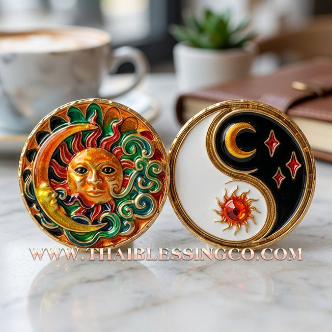 ☀️🌙 Sacred "Tawan Um Chan" (Sun Embracing the Moon) – Gold-Plated Samrit with Vibrant Enamel: Luang Pu Porn, Wat Khlong Men (2021) – The Ultimate Talisman for Universal Harmony, Day-and-Night Wealth, and Irresistible Magnetic Charm!