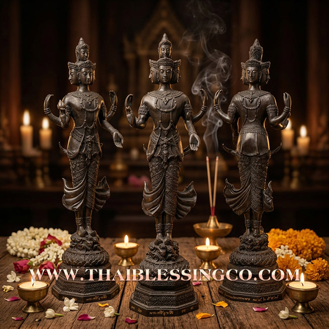 🔥 Sacred "Trimurti" (The Trinity of Universal Sovereignty) – Blackened Bronze Altar Edition: Luang Pu Key, Wat Sri Lamyong – The Divine Engine for Absolute Attraction, Commercial Victory, and Unstoppable Life Elevation!