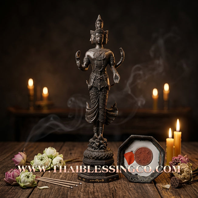 🔥 Sacred "Trimurti" (The Trinity of Universal Sovereignty) – Blackened Bronze Altar Edition: Luang Pu Key, Wat Sri Lamyong – The Divine Engine for Absolute Attraction, Commercial Victory, and Unstoppable Life Elevation!