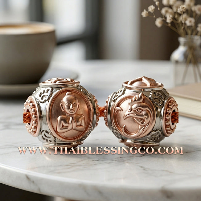 ✨🕉️ Sacred "Two-Tone" Rhodium & Rose Gold Ai Khai Maha Lap Sphere – Wat Khok Takhian (2020 Exclusive) – The Ultimate "Boy Wonder" Talisman for Miraculous Luck, Business Breakthroughs, and Divine Protection