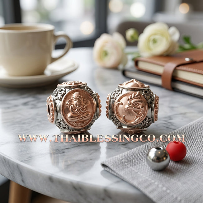 ✨🕉️ Sacred "Two-Tone" Rhodium & Rose Gold Ai Khai Maha Lap Sphere – Wat Khok Takhian (2020 Exclusive) – The Ultimate "Boy Wonder" Talisman for Miraculous Luck, Business Breakthroughs, and Divine Protection