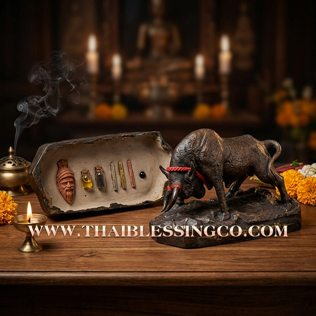 ✨🔥 Sacred "Wua Thanu" (The Divine Arrow Bull) – Large Samrit Bronze Altar Edition: Arjan Sanoh, Samnak Yant Phutthawet (2023) – The Absolute Engine for Sovereign Protection, Wealth Defense, and Unstoppable Life Elevation!