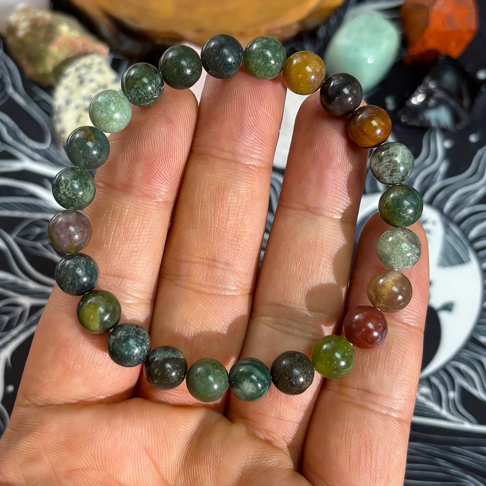 ✨ Eternal Stone Bracelet – 8mm Indian Agate Beaded Jewelry for Wealth & Prosperity – Perfect Gift for Family